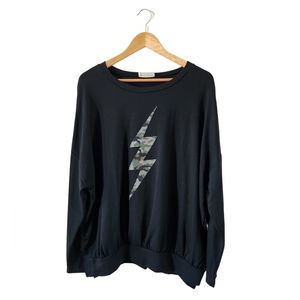 WOMEN'S LONG SLEEVES CAMO DETAILED SWEATER SHIRT| BLACK| S M L| NWOT